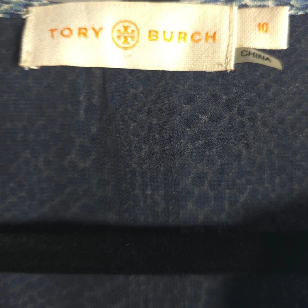 Tory Burch 10 Blue Silk Snakeskin Print Long Sleeve Shift‎ Dress Minimalist Work
